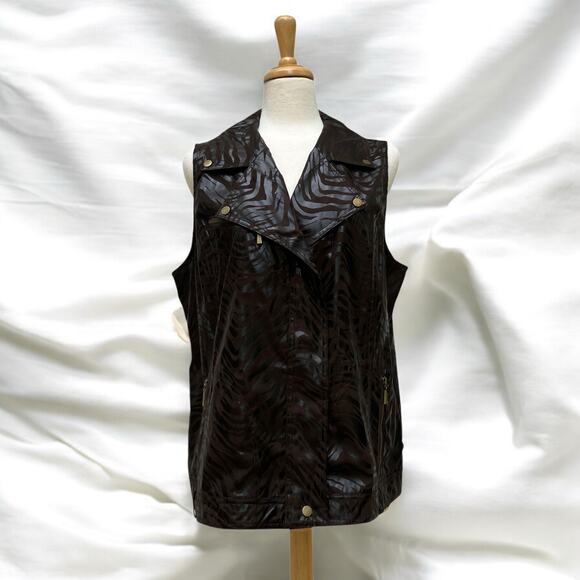 Zenergy by Chicos Vest Sz 3 Brown Faux Leather MotoBoho Zebra Bikercore Animal - Picture 1 of 12